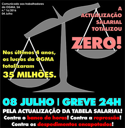 8 DE JULHO - GREVE DE 24 HORAS NA OGMA!