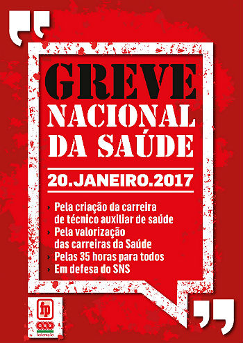 TRABALHADORES DA SAÚDE EM GREVE A 20 DE JANEIRO